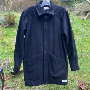 Muttonhead Unisex Black Wool Collared Overcoat, Coach Jacket, Made in Canada